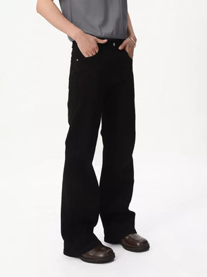 Black relaxed fit bootcut men's jeans with a casual, classic style.