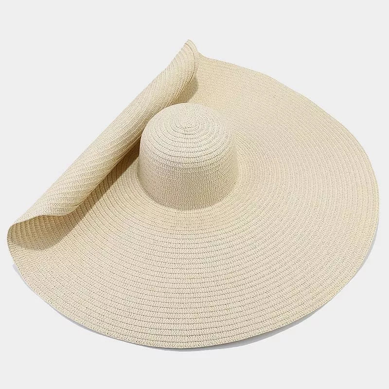 Oversized Wide Brim Straw Sun Hat in Rose Red with wide brim