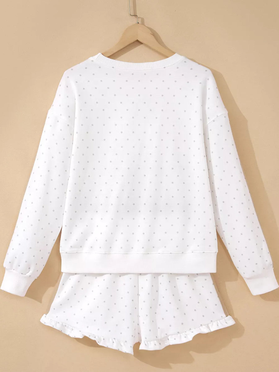 cream lounge set with frill and long sleeve