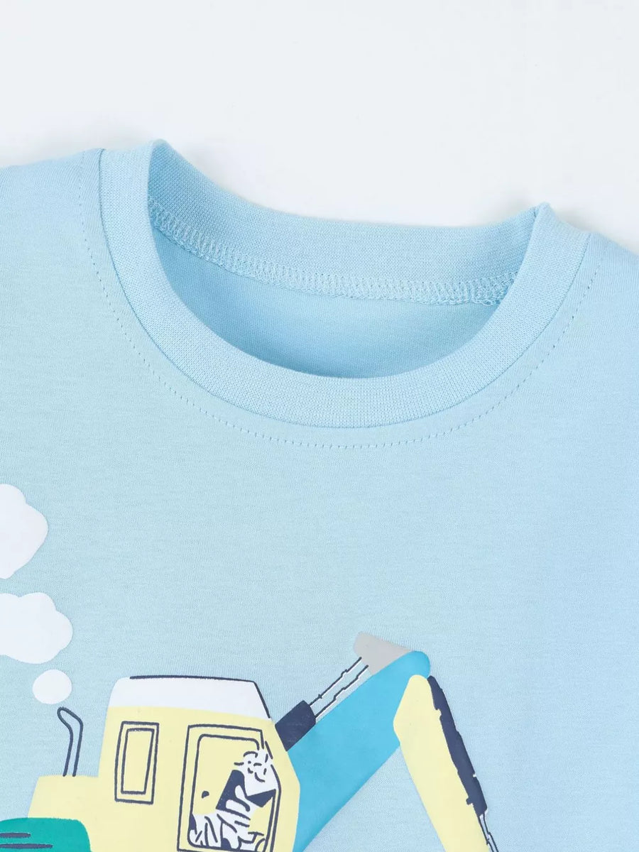 Children's Excavator Print T-shirt And Shorts Set option 3