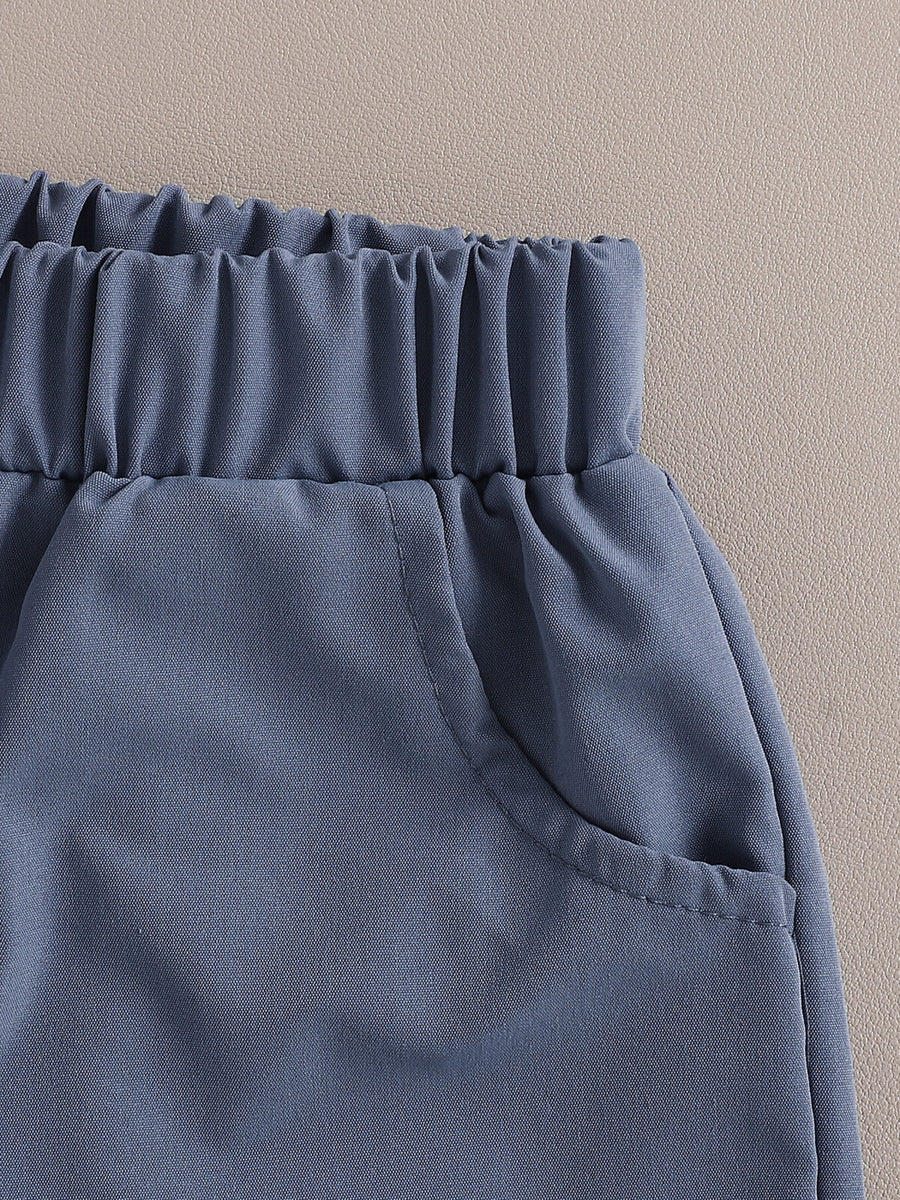 Toddler outfit set in royal blue cotton with elastic waistband and functional pockets.