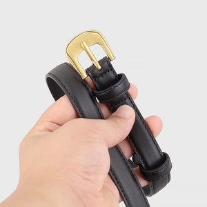 Black cowhide leather belt with gold buckle detail
