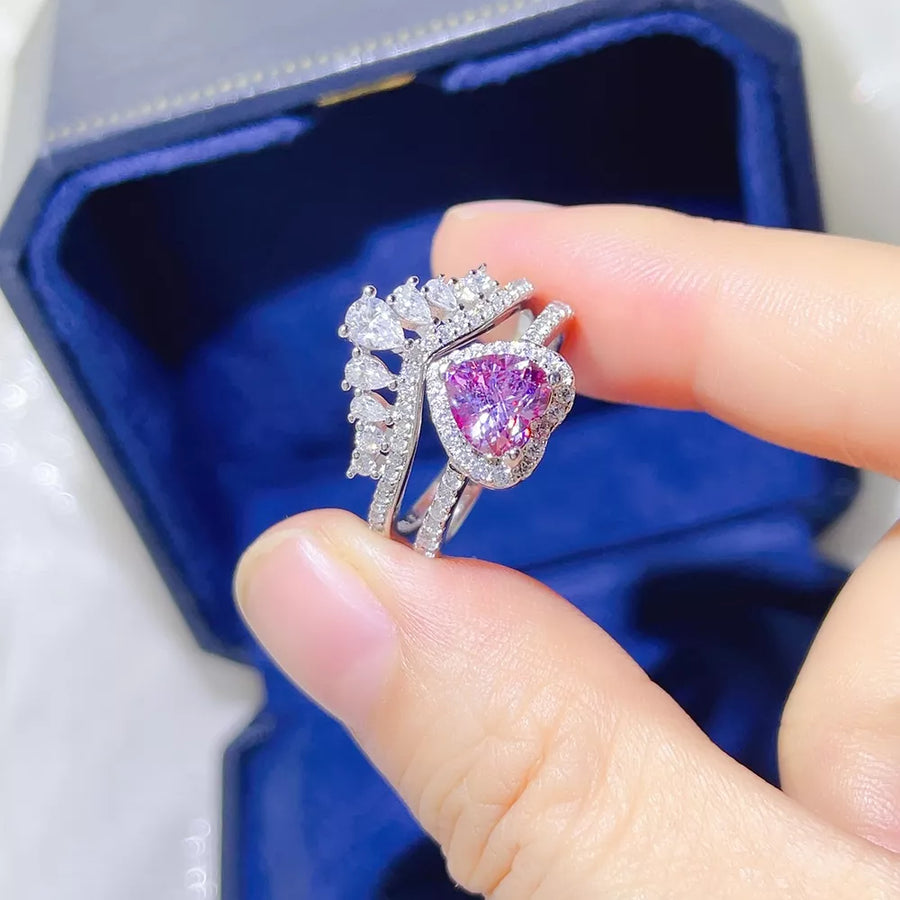 925 sterling silver,Moissanite Carat weight: 2ct Care instructions: Avoid wearin Ring Set in lavender with fitted silhouette