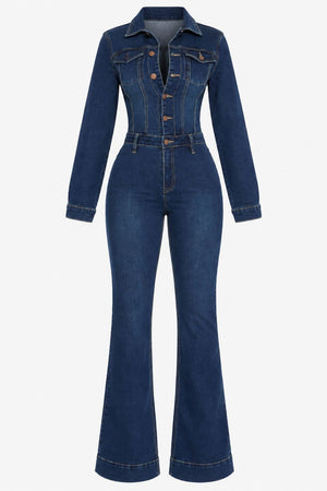 Dark Blue slim jumpsuit with collared