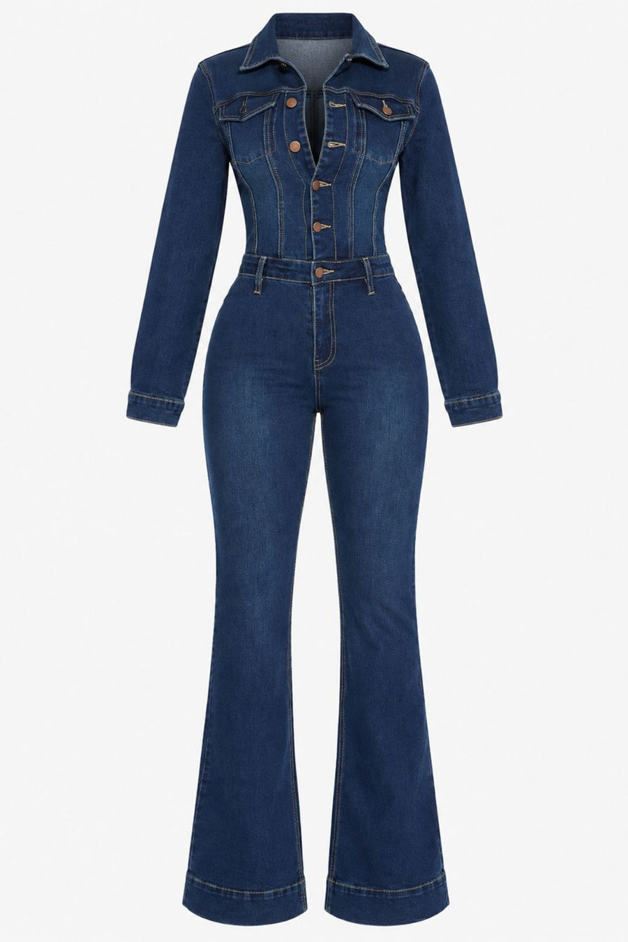 Dark Blue slim jumpsuit with collared