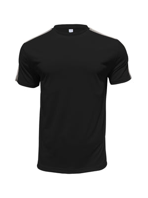 Men's black cotton crew neck t-shirt with sporty shoulder stripes
