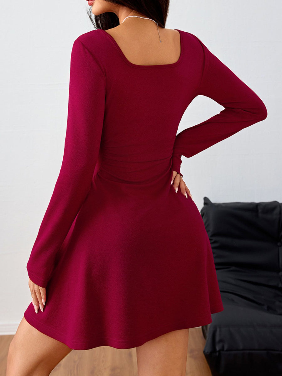 romantic mini dress in Black with square neck