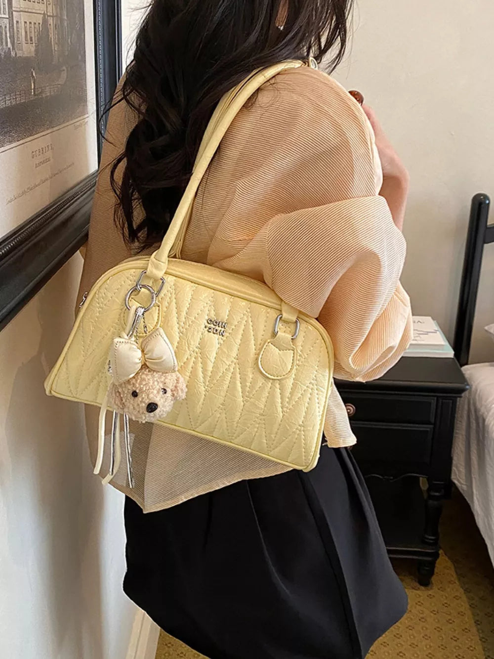 Yellow Quilted Zip Shoulder Bag