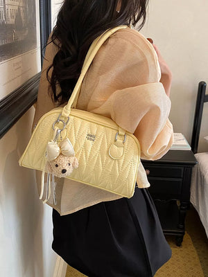 Yellow Quilted Zip Shoulder Bag