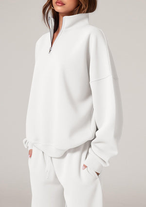 Dark Brown sweat set with hip-length and half-zip