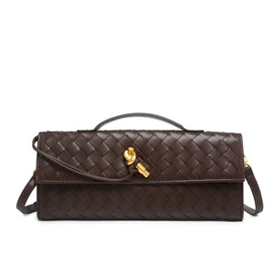 Woven Leather Wristlet Bag in Green with woven texture