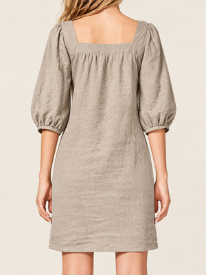 Caramel mini dress with puff sleeve and puff sleeve
