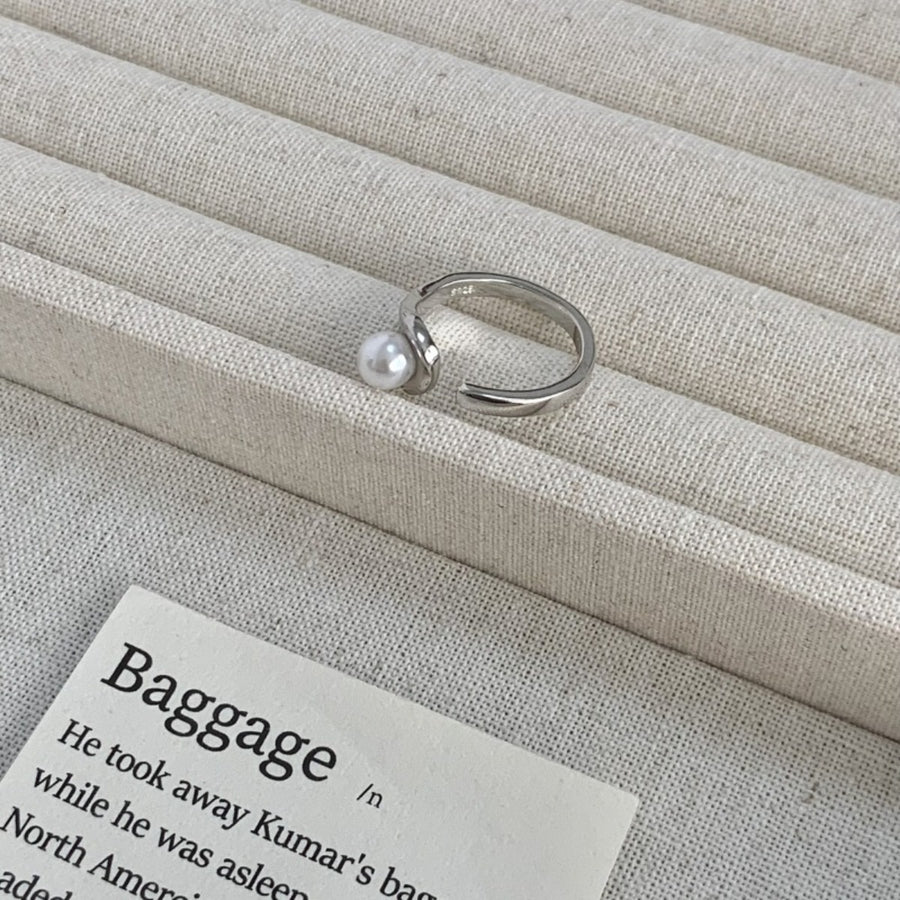 Freshwater Pearl 925 Sterling Open Cuff Ring in ivory with pearl accent