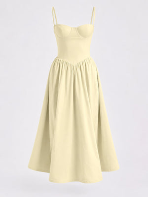 Light Yellow midi dress with midi and side-zip