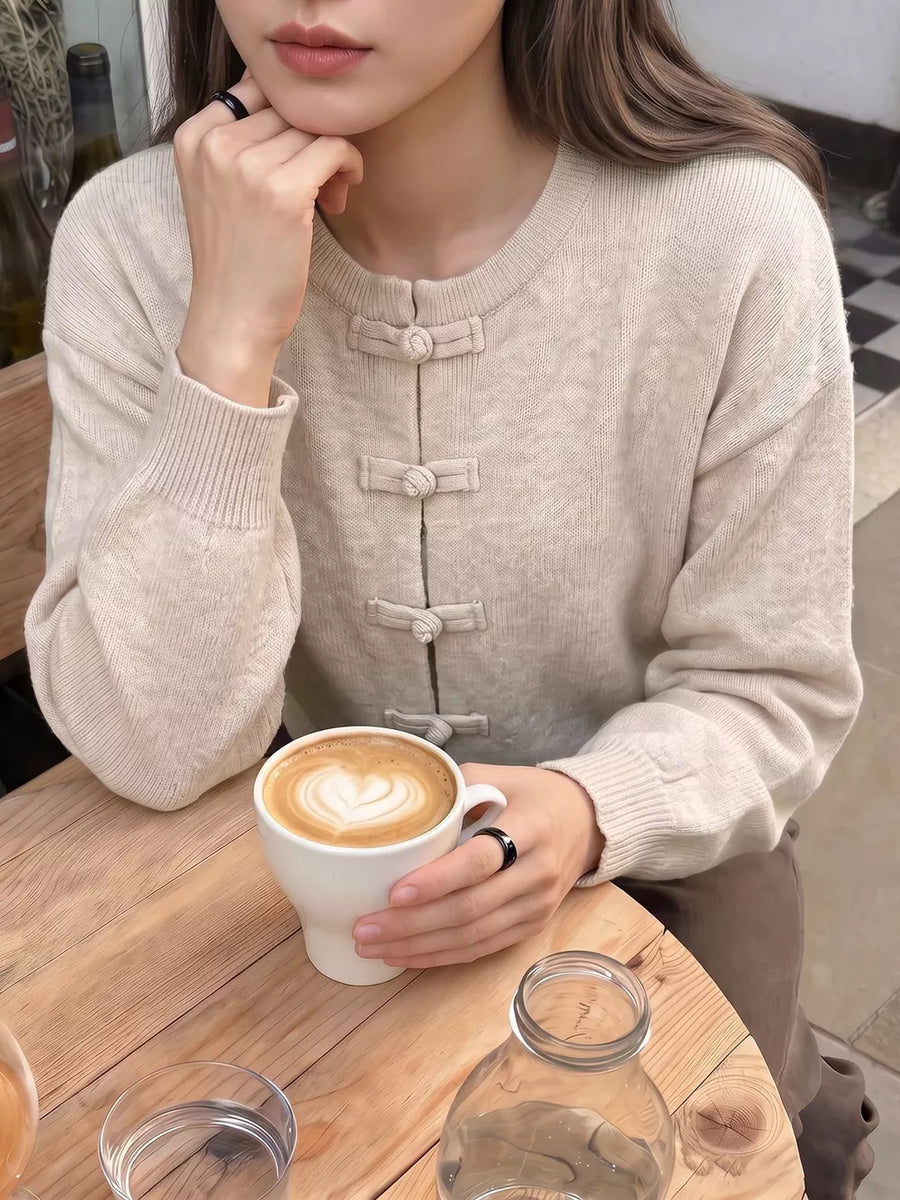 Apricot with Button-down Long-sleeve Top in Apricot