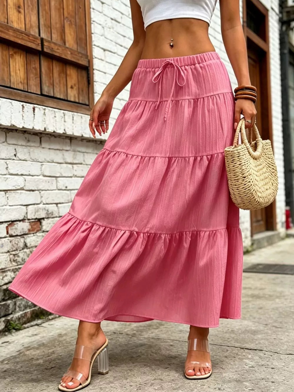 Pink Maxi Ruched Skirt