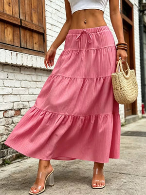 Pink Maxi Ruched Skirt