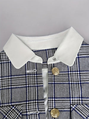 blazer in Gray with plaid and buttoned