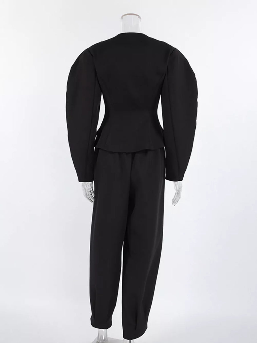 Puffy Sleeve Blazer And Wide-leg Pants Set option 8