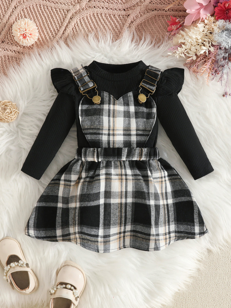 skirt set in Black with plaid and ribbed