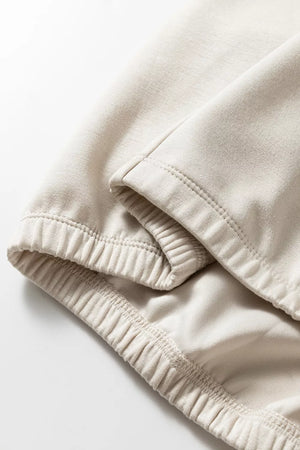 light beige pullover hoodie with stretch and long sleeve