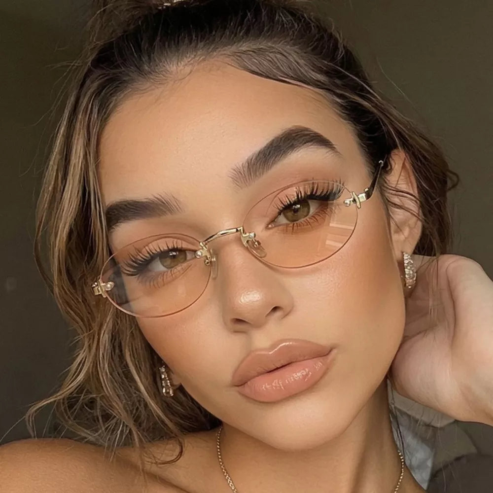 Vintage Oval Rimless Sunglasses in Silver with UV400 protection
