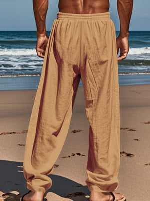 wide-leg pants in Light Blue with drawstring waist and full-length