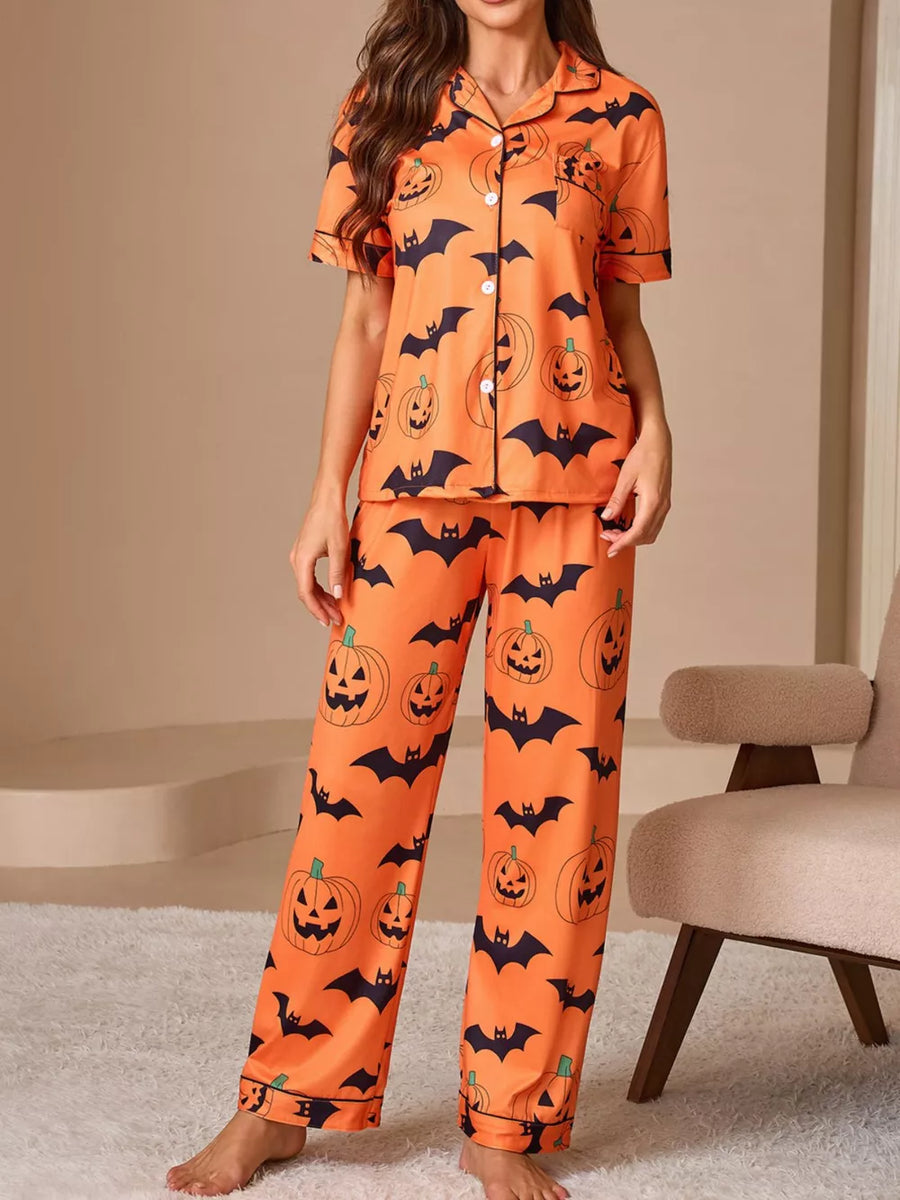 festive pajama set in Navy Blue with collared