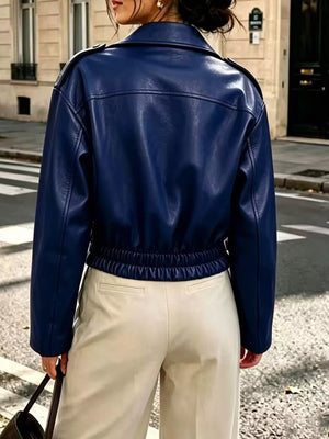 edgy moto jacket in cognac with notch lapel