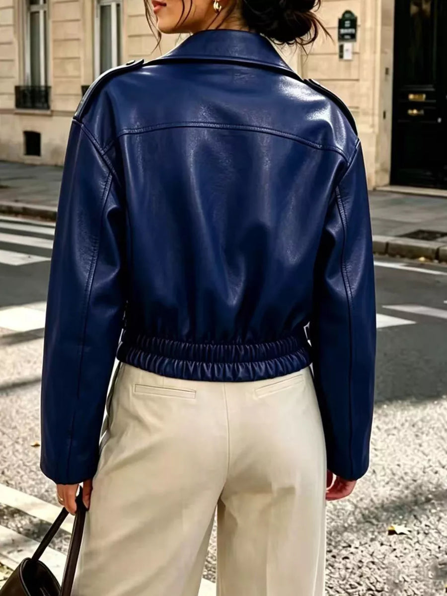 edgy moto jacket in cognac with notch lapel