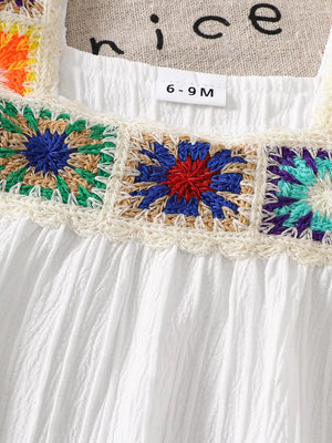 White with Children's Crochet Trimmed Top And Pants Set in White