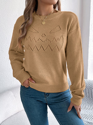 Burgundy pullover sweater with stretch and long sleeve