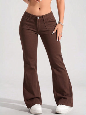flare jeans in chocolate brown featuring high-waisted and flared fit