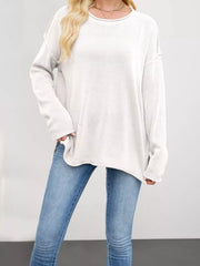 White loose crewneck sweater with crew neck