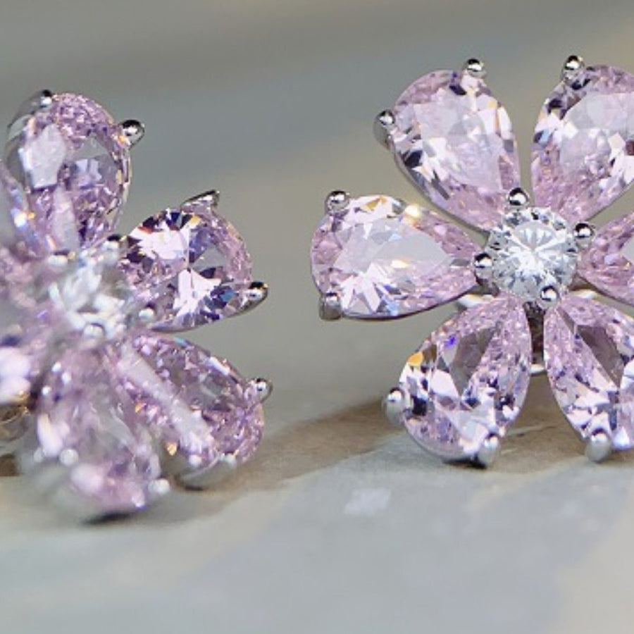 earrings in Blush Pink with floral and zircon stones