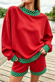 lounge set in cherry red featuring two-piece set and relaxed fit