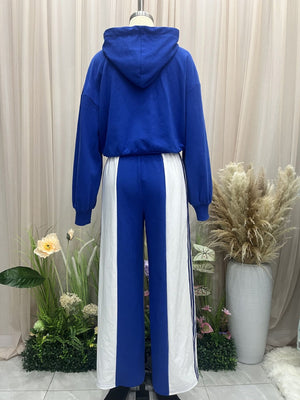 lounge set in Blue And White with color-block, striped and drawstring