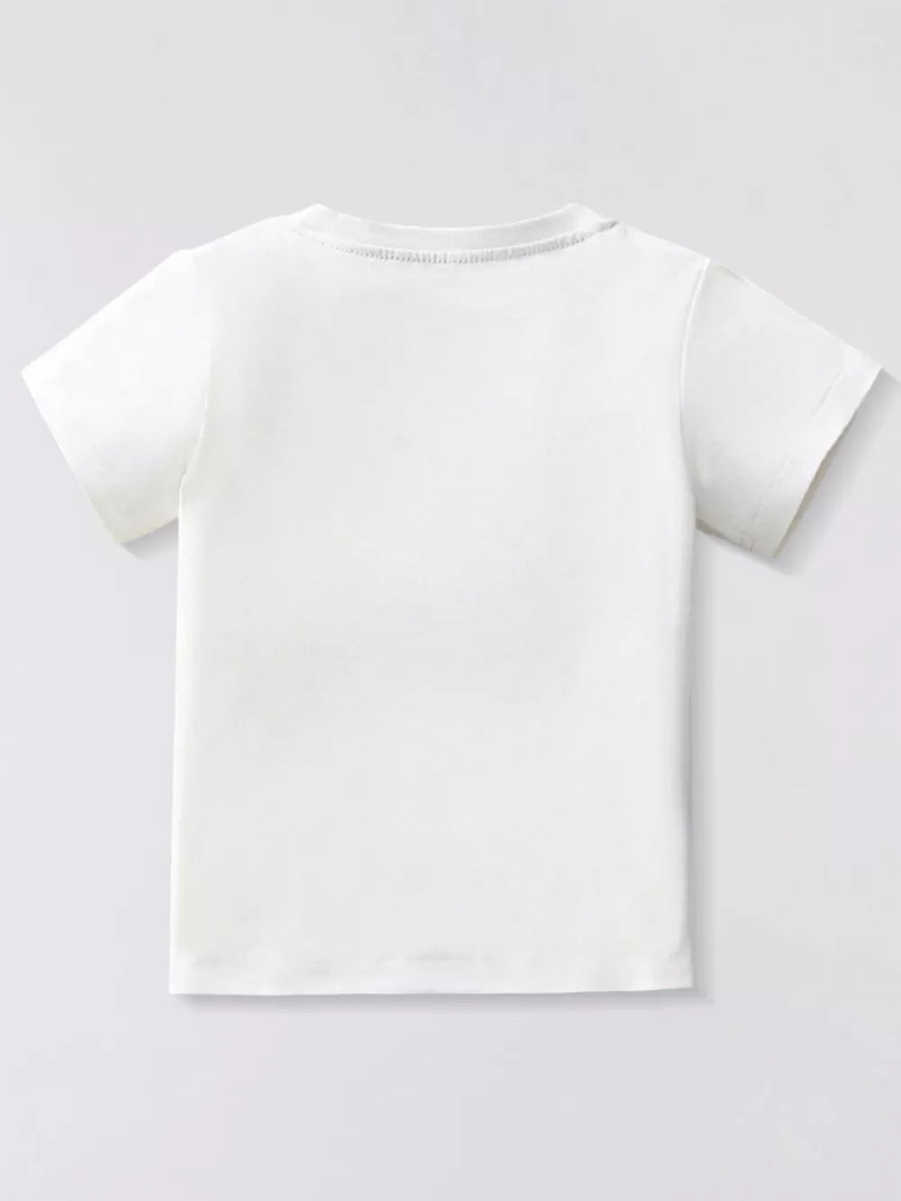 White crew neck t-shirt with short sleeves and a relaxed fit.