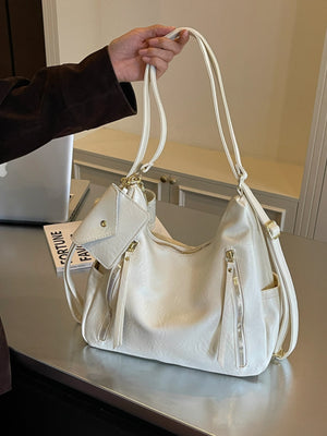 PU Leather Imported Size &amp shoulder bag in Off-white with slouchy silhouette