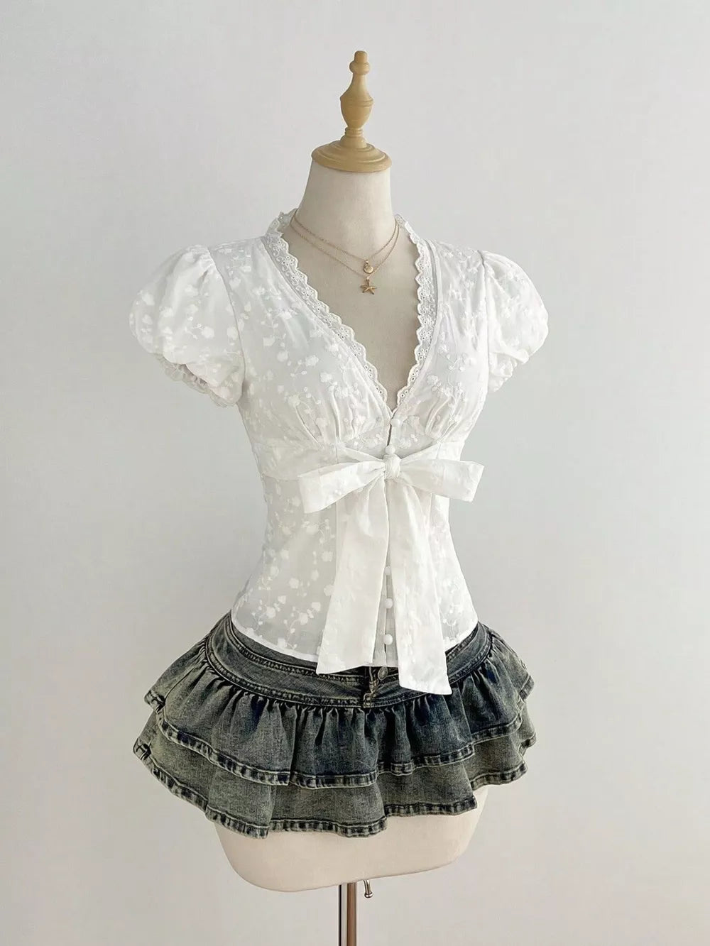 Lace Detail Bow Front Blouse