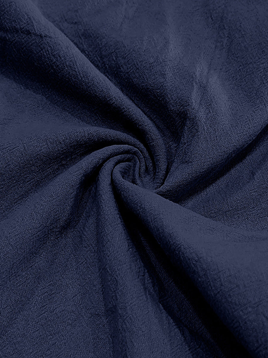 Navy Blue Classic Short Sleeve Button-down Shirt With Pockets