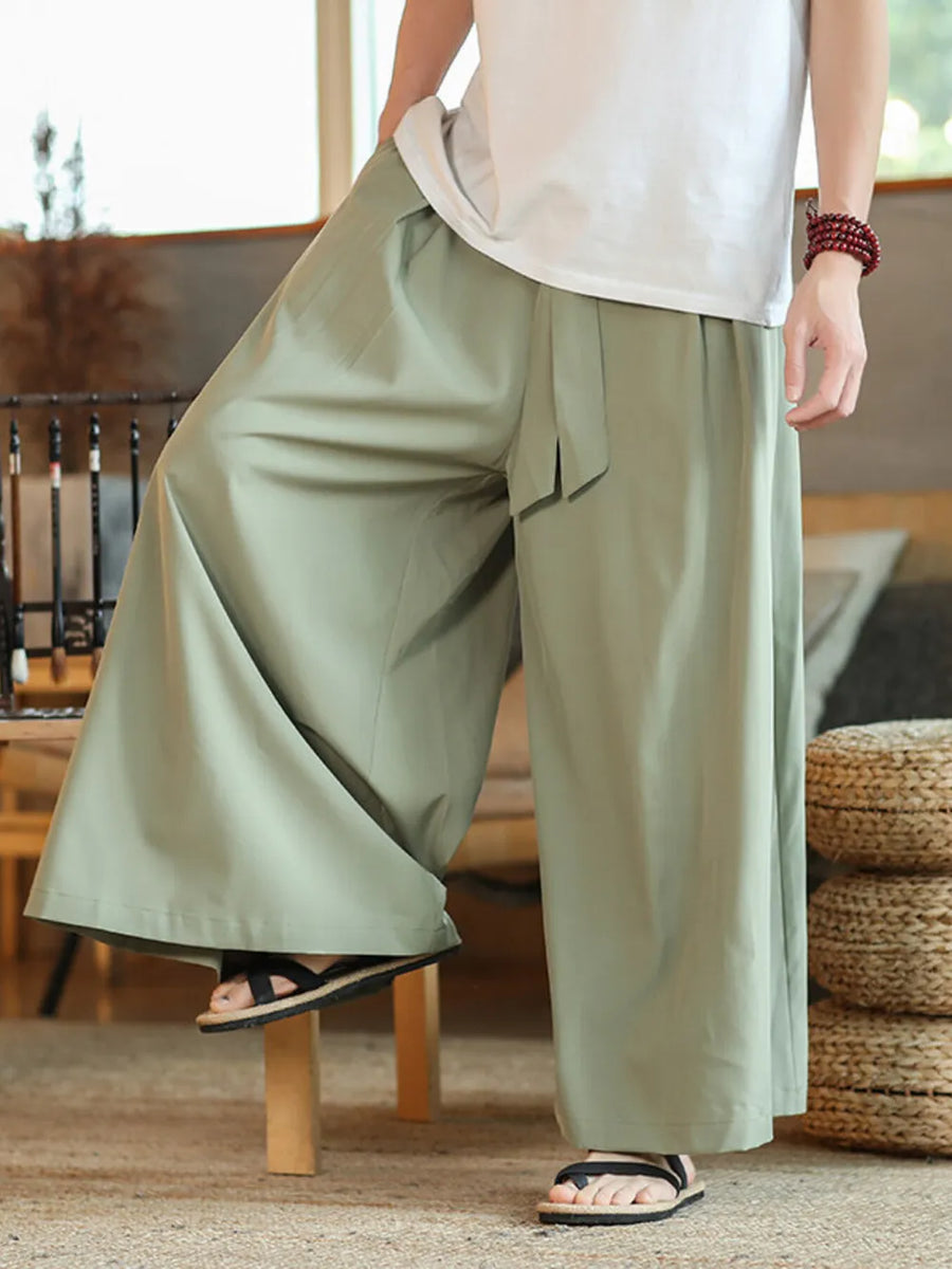 Men's sage green relaxed fit sweatpants with drawstring and wide leg