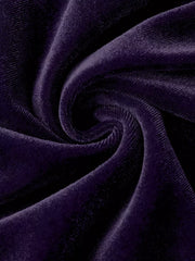 Luxe velvet ruched long sleeve t-shirt in violet, showing fabric texture.