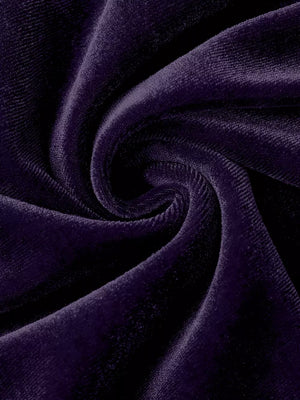 Luxe velvet ruched long sleeve t-shirt in violet, showing fabric texture.