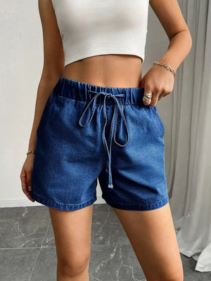 Drawstring High Waist Denim Shorts option 7