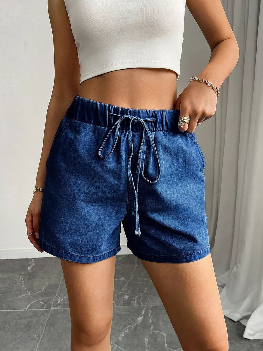 Drawstring High Waist Denim Shorts option 7