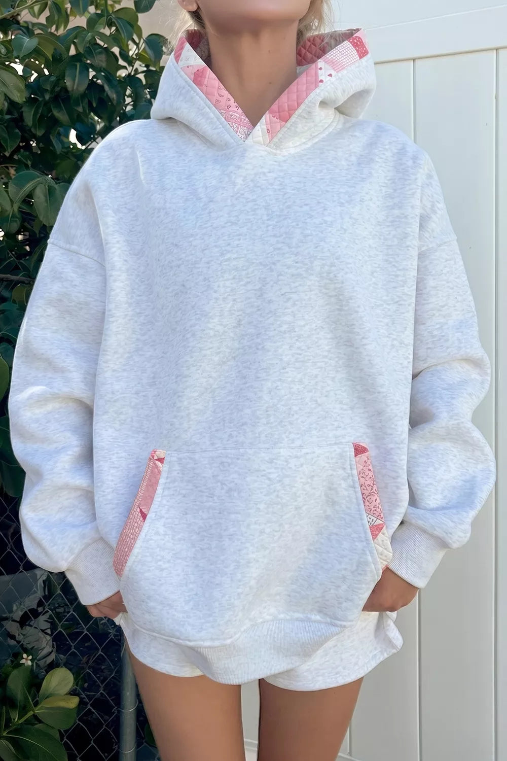 Light Gray Contrast Patchwork Oversized Hoodie