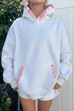 Light Gray Contrast Patchwork Oversized Hoodie