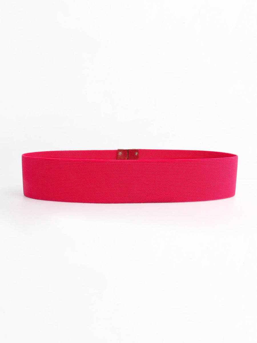 Wide elastic belt in Deep Red with a gold-tone clasp