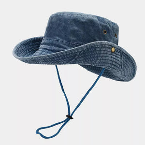 hat in washed denim blue featuring wide brim and relaxed fit